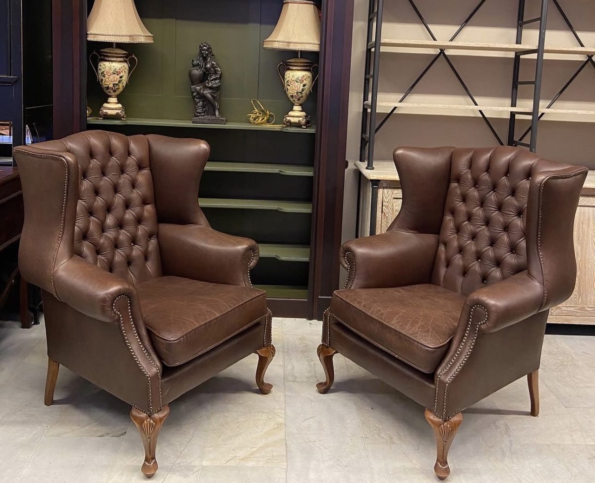 Queen Anne Chesterfield Deri Çift Berjer — fotoğraf 4