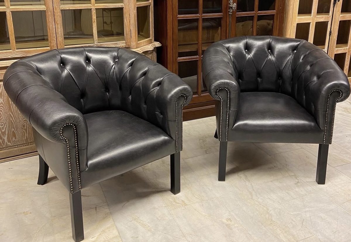 Chesterfield Hakiki Deri Çift Berjer — fotoğraf 1