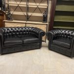 Chesterfield Deri Kanepe Tekli Berjer