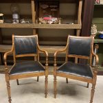 Vintage Ahşap Deri Çift Berjer