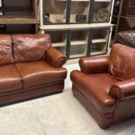 Vintage Chateau d'Axe Divani İtalyan Kahverengi Deri Koltuk Takımı