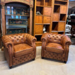 Vintage Chesterfield Deri Çift Berjer