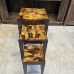 Hindistan cevizi kabuğu tik ağacından zigon sehpa takımı