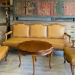 Fransız ahşap deri oturma grubu