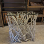 Tik ağacı üzeri cam konsol