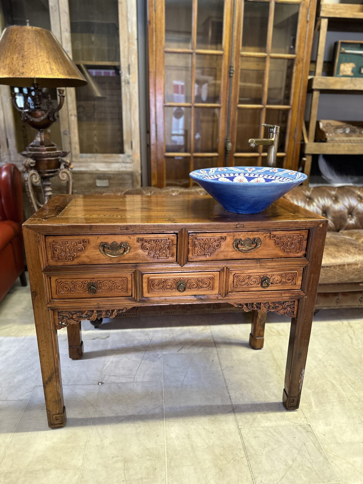 Antik Çin Qing Hanedanı ahşap konsol - Görsel 1