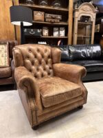 Vintage Chesterfield Deri Berjer - Görsel 5