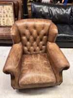 Vintage Chesterfield Deri Berjer - Görsel 4