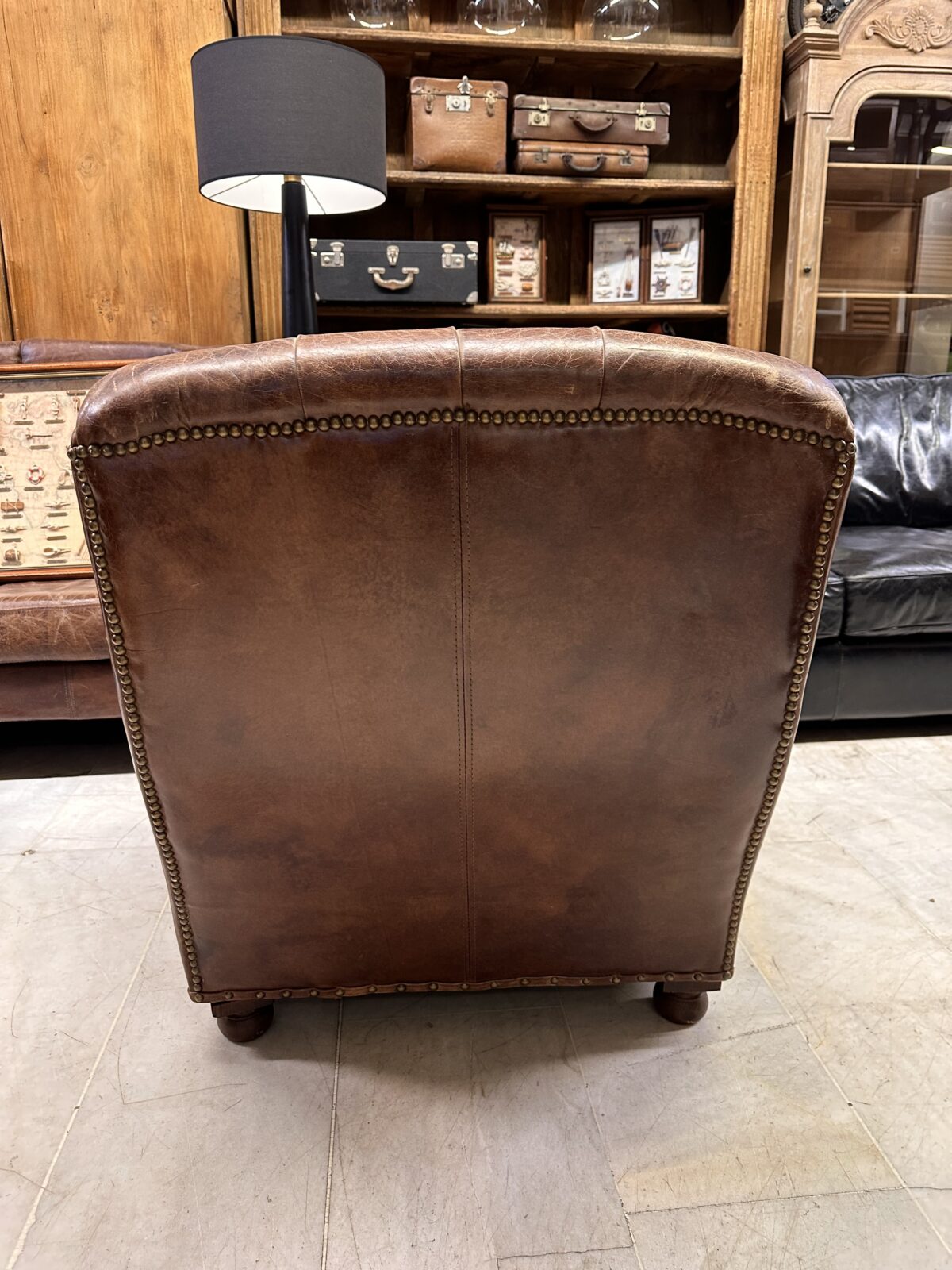 Vintage Chesterfield Deri Berjer - Görsel 3